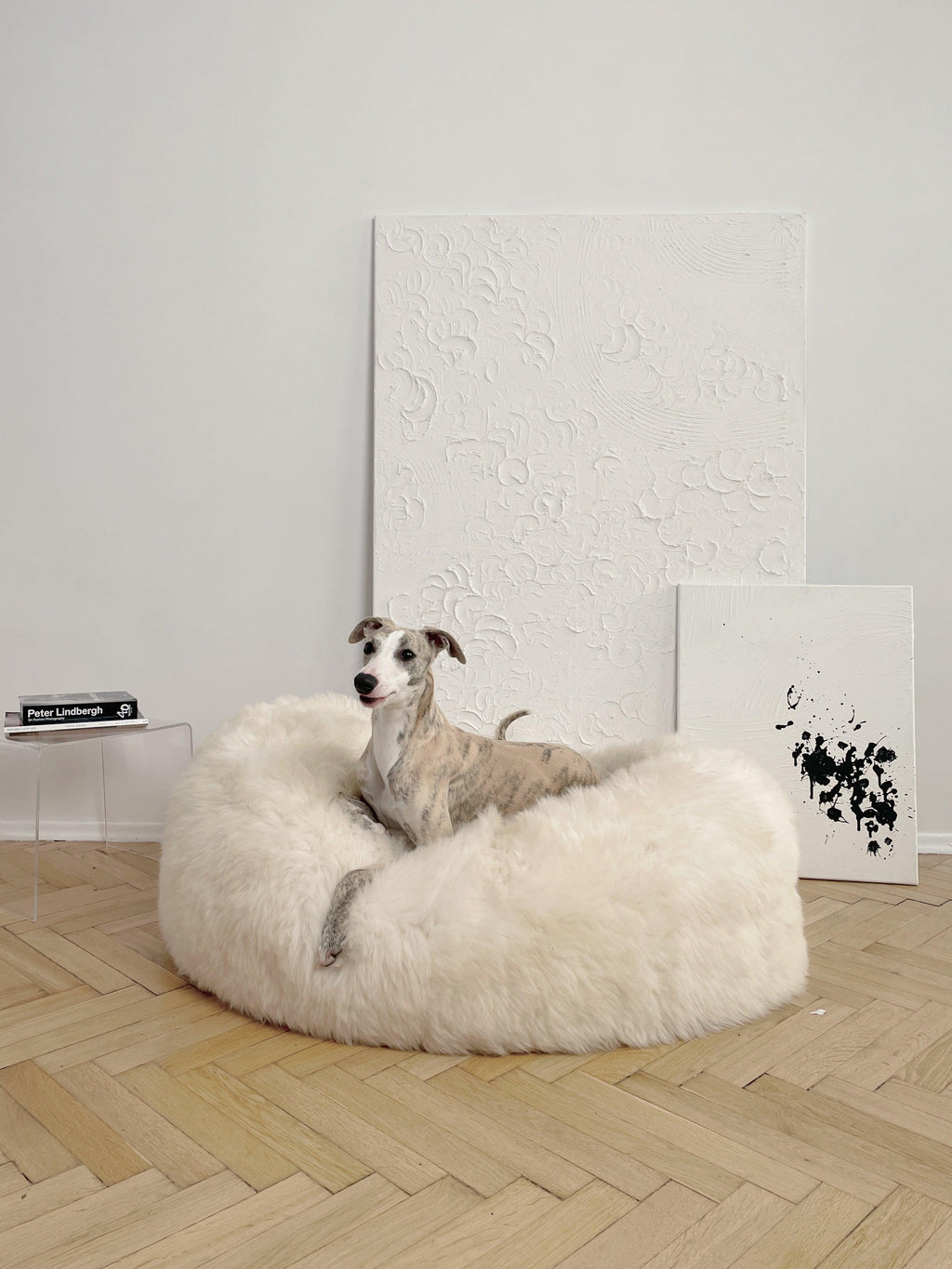 Oval Natural Sheepskin Pet Bed - White-0