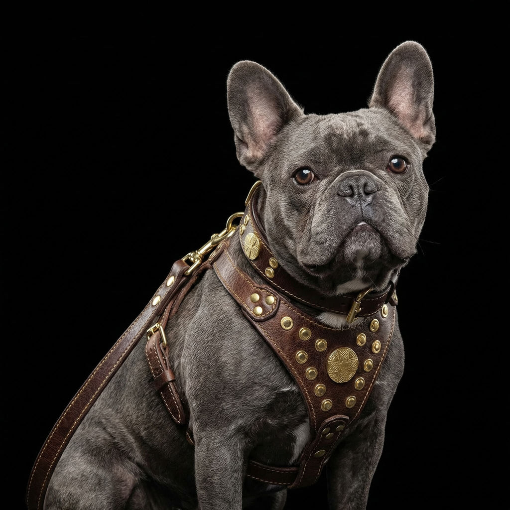 "Maximus Brown&Gold" Small dog SET - Harness - collar - lead-1