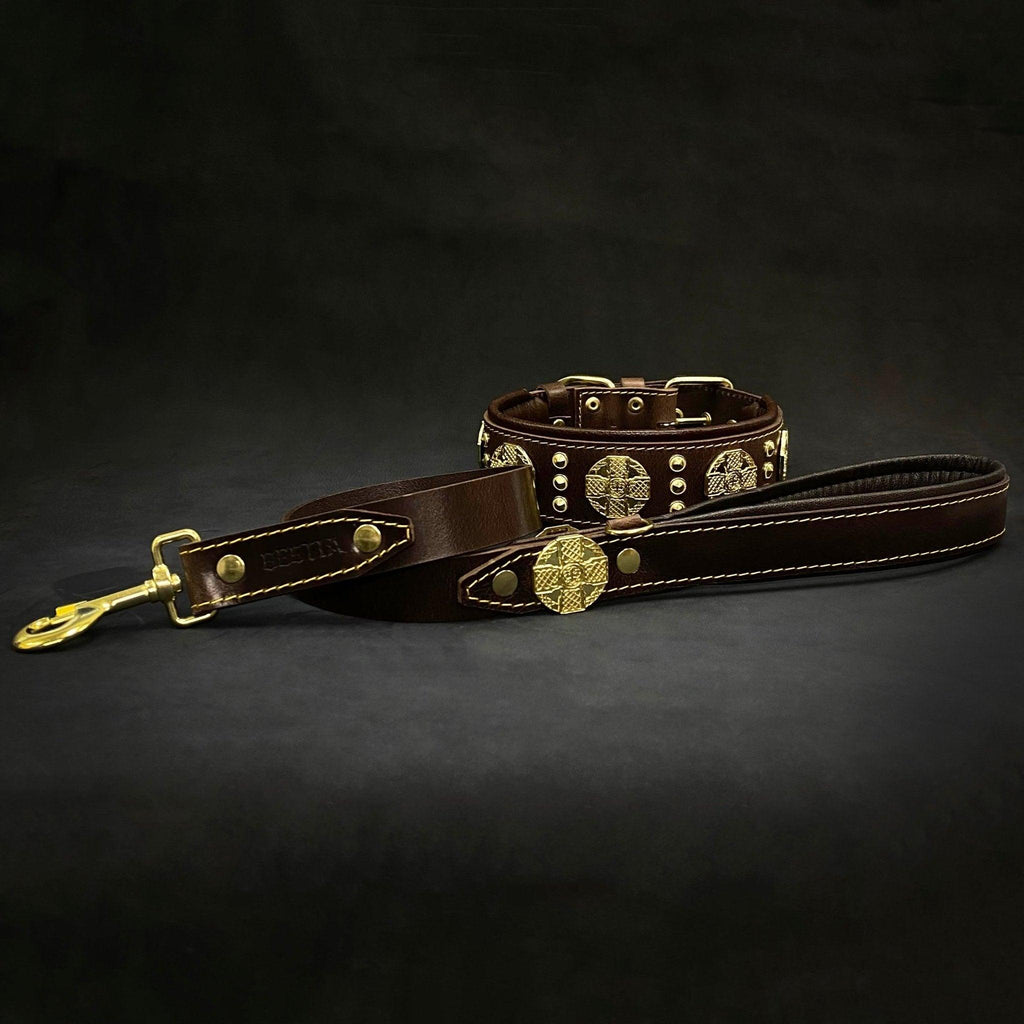 The "Maximus" collar 2.5 inch wide brown & gold-1