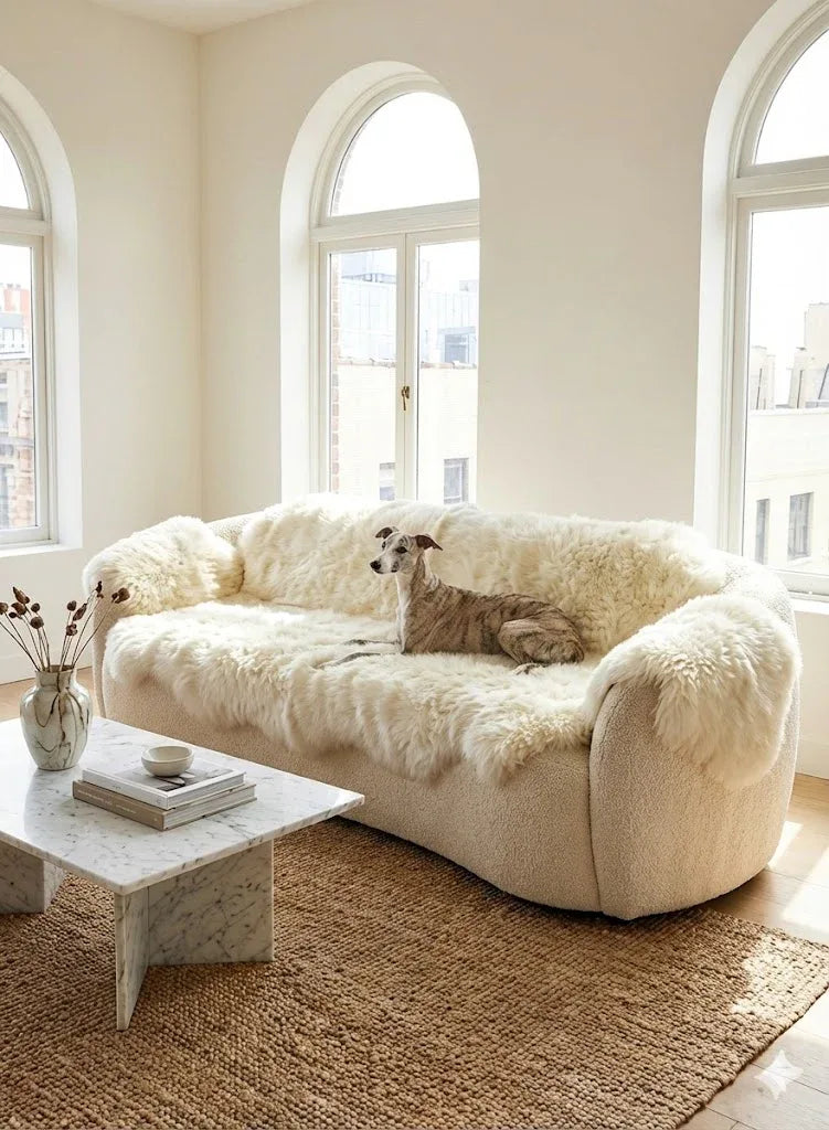 Sofa-Schonbezug aus echtem Lammfell – Plastikfreie Couch-Auflage